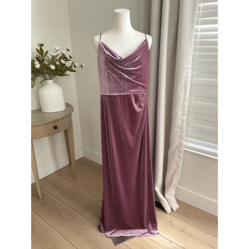 Adrianna Papell Womens Rose Velvet Cowl Neck‎ Maxi Gown Dress Size 14
